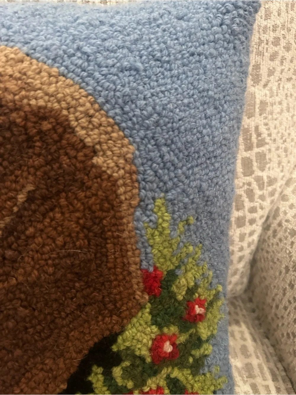 Blue Beagle Hooked Accent Pillow with Festive Wreath